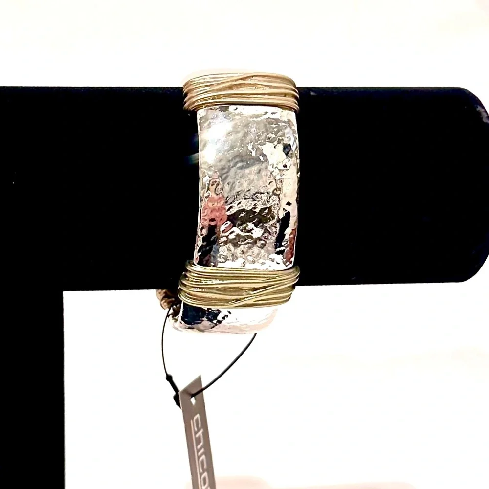 Chico's Two-Tone Hammered Silver and Gold Wide Cuff Bracelet
